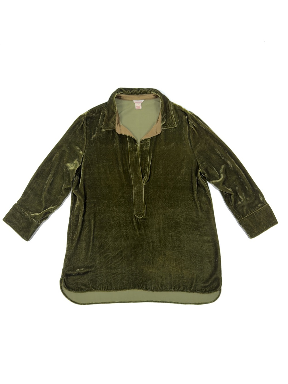 Sundance Women’s L Olive Green Velvet Velour Collared Pullover Tunic Top